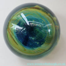 Load image into Gallery viewer, 1970s Mdina Glass Paperweight. Vintage Sea and Sand / Blue Summer Colours
