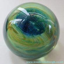 Load image into Gallery viewer, 1970s Mdina Glass Paperweight. Vintage Sea and Sand / Blue Summer Colours
