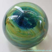 Load image into Gallery viewer, 1970s Mdina Glass Paperweight. Vintage Sea and Sand / Blue Summer Colours
