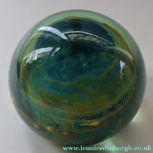 Load image into Gallery viewer, 1970s Mdina Glass Paperweight. Vintage Sea and Sand / Blue Summer Colours

