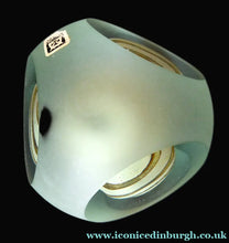 Load image into Gallery viewer, 1970s Mdina Glass Paperweight. UNUSUAL Vintage Weight with Frosted Exterior and Three Polished Facets. Striped Egg Inside
