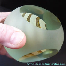 Load image into Gallery viewer, 1970s Mdina Glass Paperweight. UNUSUAL Vintage Weight with Frosted Exterior and Three Polished Facets. Striped Egg Inside
