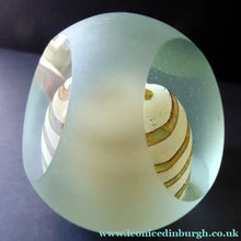 Load image into Gallery viewer, 1970s Mdina Glass Paperweight. UNUSUAL Vintage Weight with Frosted Exterior and Three Polished Facets. Striped Egg Inside
