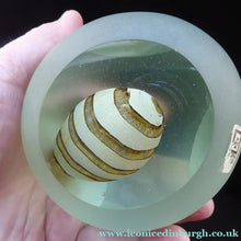 Load image into Gallery viewer, 1970s Mdina Glass Paperweight. UNUSUAL Vintage Weight with Frosted Exterior and Three Polished Facets. Striped Egg Inside
