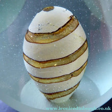 Load image into Gallery viewer, 1970s Mdina Glass Paperweight. UNUSUAL Vintage Weight with Frosted Exterior and Three Polished Facets. Striped Egg Inside

