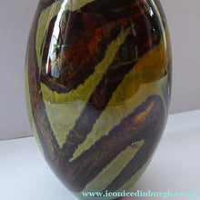 Load image into Gallery viewer, 1970s Mdina Glass Vase with Earthtone Swirls. Ovoid Shape; 6 inches in height
