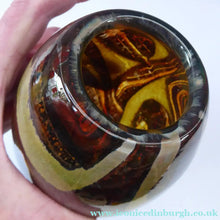 Load image into Gallery viewer, 1970s Mdina Glass Vase with Earthtone Swirls. Ovoid Shape; 6 inches in height

