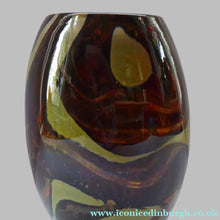 Load image into Gallery viewer, 1970s Mdina Glass Vase with Earthtone Swirls. Ovoid Shape; 6 inches in height

