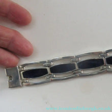 Load image into Gallery viewer, 1970s 950 Mexican Taxco Silver Link Bracelet with Onyx Panels 
