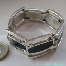 Load image into Gallery viewer, 1970s 950 Mexican Taxco Silver Link Bracelet with Onyx Panels 
