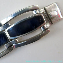 Load image into Gallery viewer, 1970s 950 Mexican Taxco Silver Link Bracelet with Onyx Panels 
