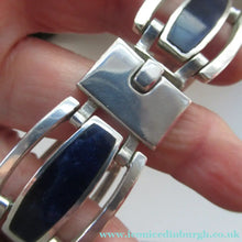 Load image into Gallery viewer, 1970s 950 Mexican Taxco Silver Link Bracelet with Onyx Panels 
