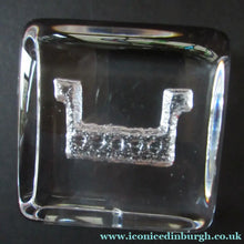 Load image into Gallery viewer, PAIR of Vintage 1970s NORWEGIAN Hadeland Clear Crystal Glass Paperweights: Abstract Viking Ship &amp; Runic Patterns
