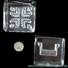 Load image into Gallery viewer, PAIR of Vintage 1970s NORWEGIAN Hadeland Clear Crystal Glass Paperweights: Abstract Viking Ship &amp; Runic Patterns

