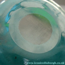 Load image into Gallery viewer, LARGE Vintage Scottish PERTHSHIRE Paperweight. Aqua Green Ground, 15 Spokes &amp; Millefiori Canes. P Cane in Center
