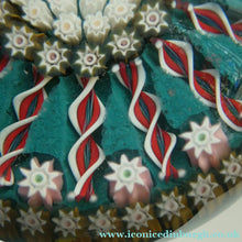 Load image into Gallery viewer, LARGE Vintage Scottish PERTHSHIRE Paperweight. Aqua Green Ground, 15 Spokes &amp; Millefiori Canes. P Cane in Center
