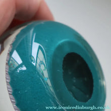 Load image into Gallery viewer, Vintage Scottish PERTHSHIRE Paperweight. Aqua Ground, 10 Short Spokes &amp; Millefiori Canes. ORIGINAL BOX
