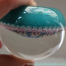 Load image into Gallery viewer, Vintage Scottish PERTHSHIRE Paperweight. Aqua Ground, 10 Short Spokes &amp; Millefiori Canes. ORIGINAL BOX
