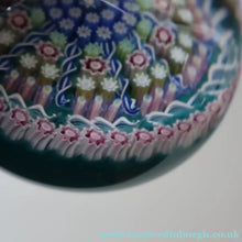 Load image into Gallery viewer, Vintage Scottish PERTHSHIRE Paperweight. Aqua Ground, 10 Short Spokes &amp; Millefiori Canes. ORIGINAL BOX
