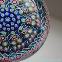 Load image into Gallery viewer, Vintage Scottish PERTHSHIRE Paperweight. Aqua Ground, 10 Short Spokes &amp; Millefiori Canes. ORIGINAL BOX
