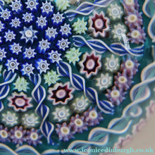 Load image into Gallery viewer, Vintage Scottish PERTHSHIRE Paperweight. Aqua Ground, 10 Short Spokes &amp; Millefiori Canes. ORIGINAL BOX
