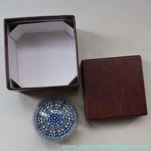 Load image into Gallery viewer, Vintage Scottish PERTHSHIRE Paperweight. Aqua Ground, 10 Short Spokes &amp; Millefiori Canes. ORIGINAL BOX
