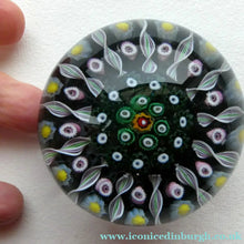 Load image into Gallery viewer, Scottish PERTHSHIRE Paperweight. Black Ground. 12 Half Spokes &amp; Millefiori Canes
