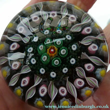 Load image into Gallery viewer, Scottish PERTHSHIRE Paperweight. Black Ground. 12 Half Spokes &amp; Millefiori Canes
