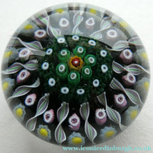 Load image into Gallery viewer, Scottish PERTHSHIRE Paperweight. Black Ground. 12 Half Spokes &amp; Millefiori Canes
