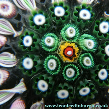 Load image into Gallery viewer, Scottish PERTHSHIRE Paperweight. Black Ground. 12 Half Spokes &amp; Millefiori Canes
