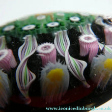 Load image into Gallery viewer, Scottish PERTHSHIRE Paperweight. Black Ground. 12 Half Spokes &amp; Millefiori Canes
