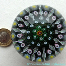 Load image into Gallery viewer, Scottish PERTHSHIRE Paperweight. Black Ground. 12 Half Spokes &amp; Millefiori Canes
