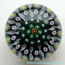 Load image into Gallery viewer, Scottish PERTHSHIRE Paperweight. Black Ground. 12 Half Spokes &amp; Millefiori Canes
