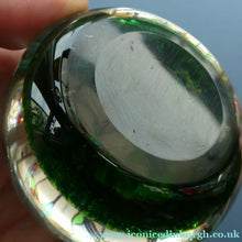 Load image into Gallery viewer, Scottish PERTHSHIRE Paperweight. Dark Aqua Ground. 6 Spokes &amp; Millefiori Canes with P Cane
