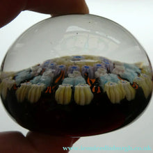 Load image into Gallery viewer, Scottish PERTHSHIRE Paperweight. Dark Blue Ground, 10 Short Spokes &amp; Millefiori Canes
