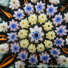 Load image into Gallery viewer, Scottish PERTHSHIRE Paperweight. Dark Blue Ground, 10 Short Spokes &amp; Millefiori Canes
