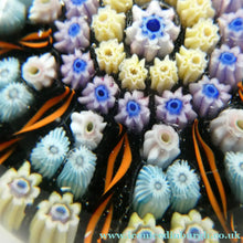 Load image into Gallery viewer, Scottish PERTHSHIRE Paperweight. Dark Blue Ground, 10 Short Spokes &amp; Millefiori Canes

