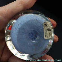 Load image into Gallery viewer, 1970s Perthshire Glass Paperweight. Pale Blue Ground Fourteen Spokes &amp; Millefiori Canes. Label to Base - Paperweight
