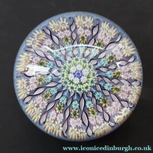 Load image into Gallery viewer, 1970s Perthshire Glass Paperweight. Pale Blue Ground Fourteen Spokes &amp; Millefiori Canes. Label to Base - Paperweight
