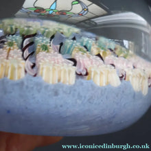 Load image into Gallery viewer, 1970s Perthshire Glass Paperweight. Pale Blue Ground Fourteen Spokes &amp; Millefiori Canes. Label to Base - Paperweight
