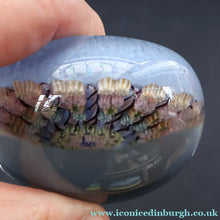 Load image into Gallery viewer, 1970s Perthshire Glass Paperweight. Pale Blue Ground Fourteen Spokes &amp; Millefiori Canes. Label to Base - Paperweight
