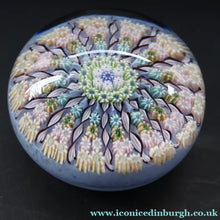 Load image into Gallery viewer, 1970s Perthshire Glass Paperweight. Pale Blue Ground Fourteen Spokes &amp; Millefiori Canes. Label to Base - Paperweight
