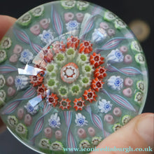 Load image into Gallery viewer, Vintage 1970s Scottish PERTHSHIRE Paperweight. Pale Ice Blue Ground. 11 Half Spokes &amp; Millefiori Canes - Paperweight
