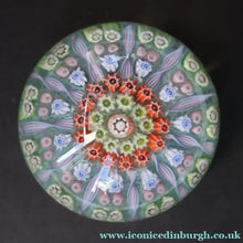 Load image into Gallery viewer, Vintage 1970s Scottish PERTHSHIRE Paperweight. Pale Ice Blue Ground. 11 Half Spokes &amp; Millefiori Canes - Paperweight
