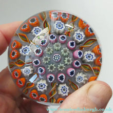 Load image into Gallery viewer, 1970s Scottish PERTHSHIRE Paperweight. Pale Lilac Ground. 9 Half Spokes &amp; Millefiori Canes
