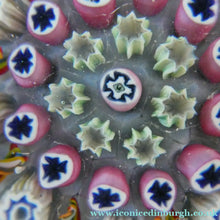 Load image into Gallery viewer, 1970s Scottish PERTHSHIRE Paperweight. Pale Lilac Ground. 9 Half Spokes &amp; Millefiori Canes
