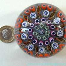 Load image into Gallery viewer, 1970s Scottish PERTHSHIRE Paperweight. Pale Lilac Ground. 9 Half Spokes &amp; Millefiori Canes
