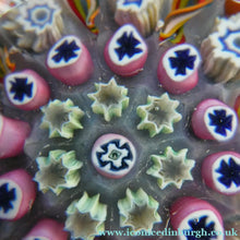 Load image into Gallery viewer, 1970s Scottish PERTHSHIRE Paperweight. Pale Lilac Ground. 9 Half Spokes &amp; Millefiori Canes
