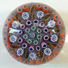 Load image into Gallery viewer, 1970s Scottish PERTHSHIRE Paperweight. Pale Lilac Ground. 9 Half Spokes &amp; Millefiori Canes
