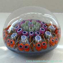 Load image into Gallery viewer, 1970s Scottish PERTHSHIRE Paperweight. Pale Lilac Ground. 9 Half Spokes &amp; Millefiori Canes
